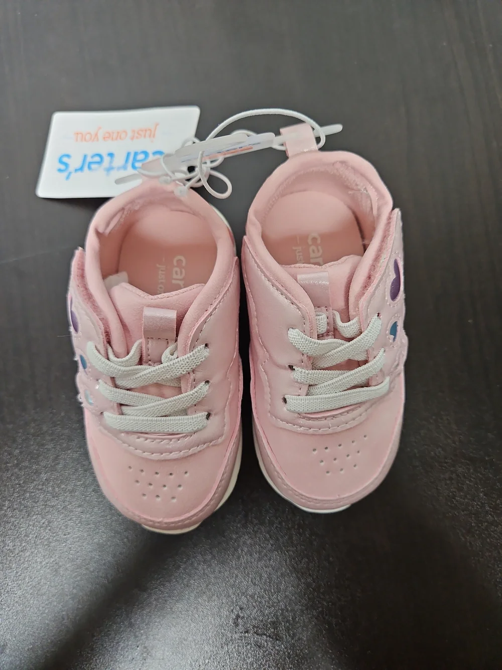 Carter's Baby Sneakers Pink With Multi Color Hearts Size 4 NWT Elastic Laces